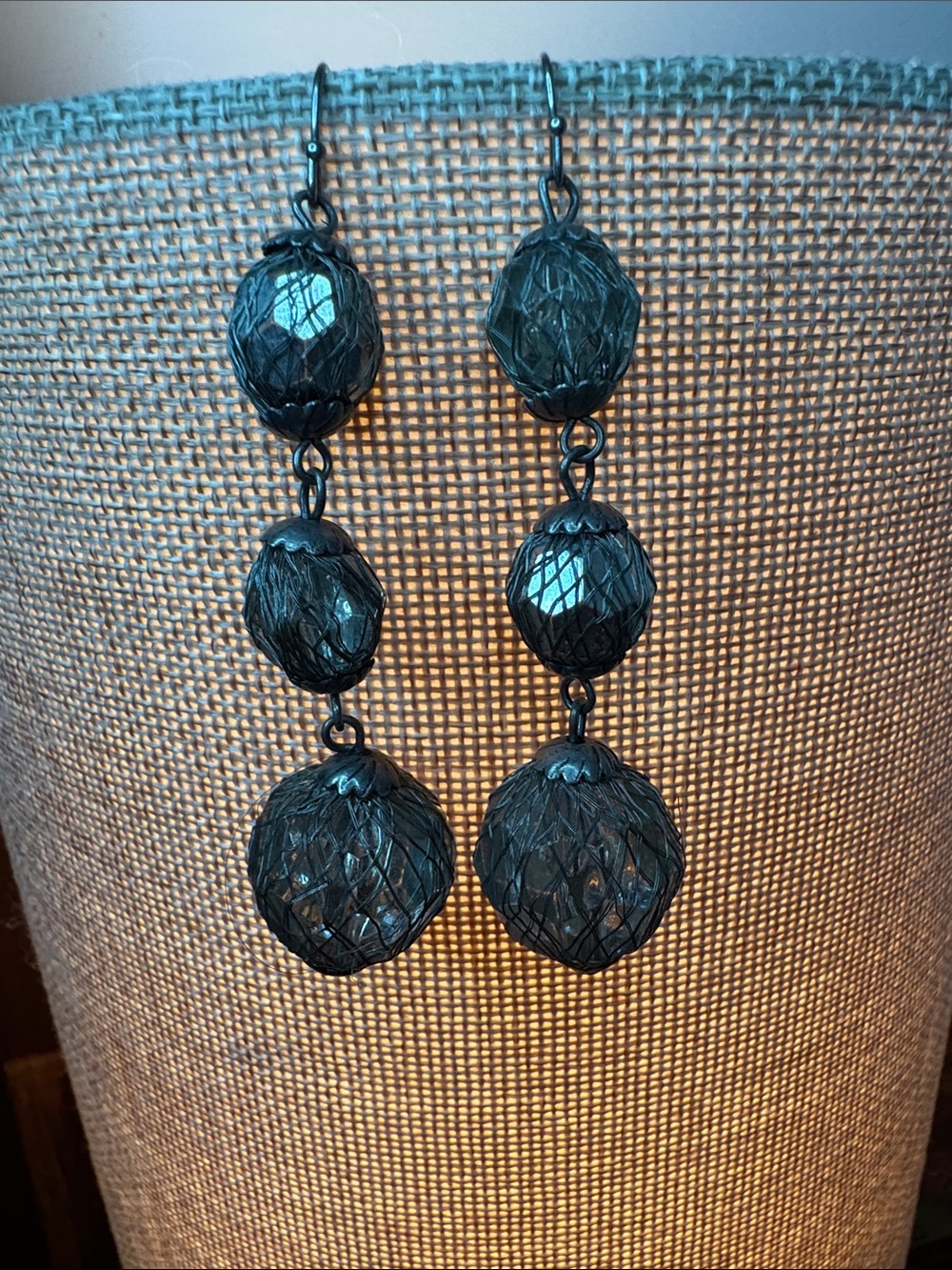 Vintage Black Triple-Bead Dangle Earrings - Women Jewelry